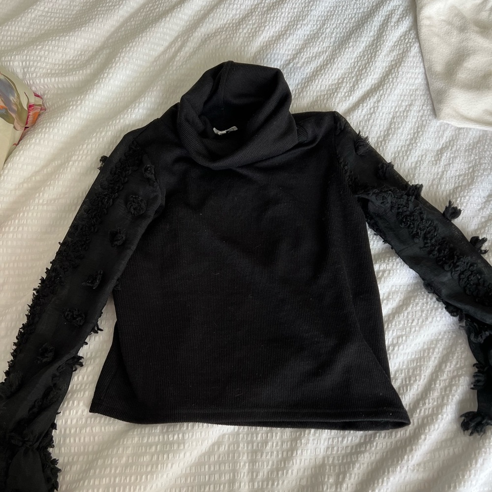 Cowl neck sweater with sleeve detail